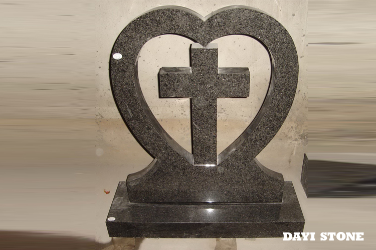 Upright Headstones Blue Pearl Granite Stone With Heart & Cross